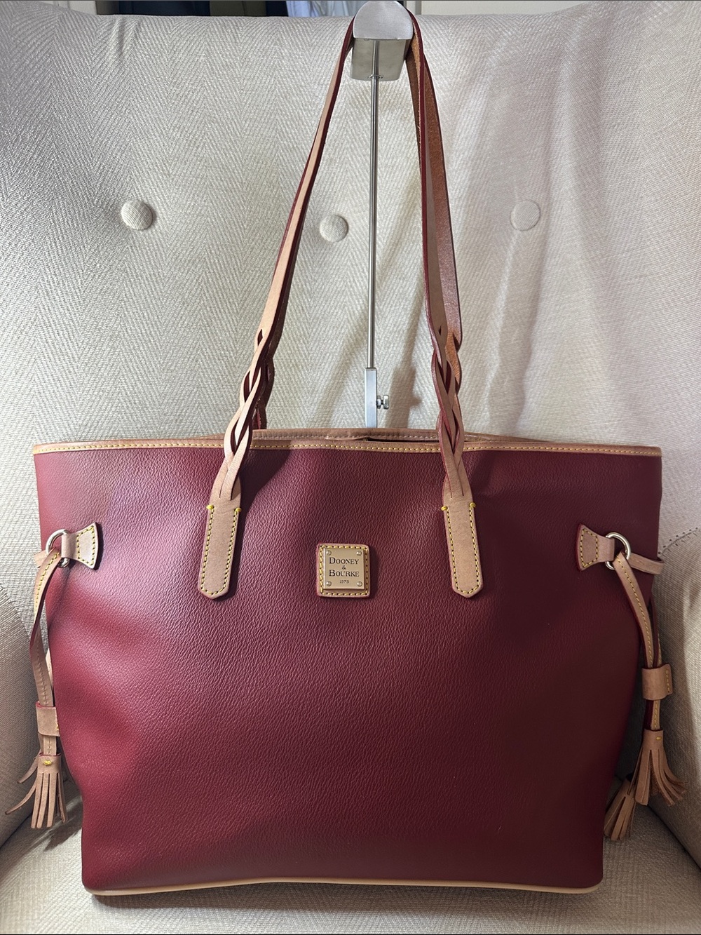 Dooney & Bourke Wine Leather Tote with Tan Trim